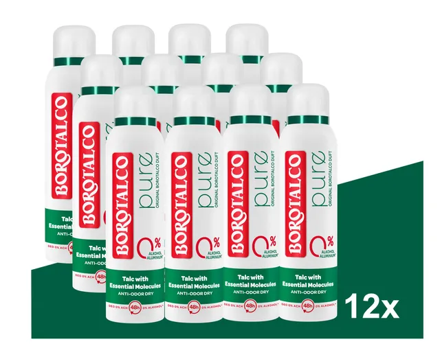 Borotalco Pure Deospray 12x150 ml Original Duft ohne Alu